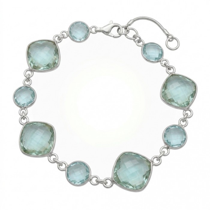 Tutti Frutti 17.5 CARAT Green Amethyst .925 Sterling Silver brilliantly handcrafted Bracelet