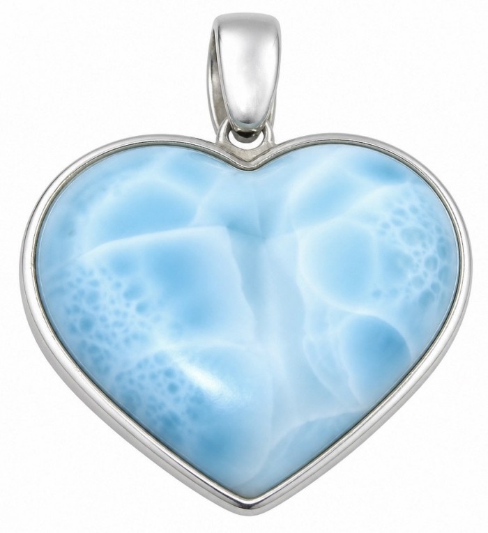 Blue Angel's Heart amazing quality natural Larimar .925 Sterling Silver handmade pendant