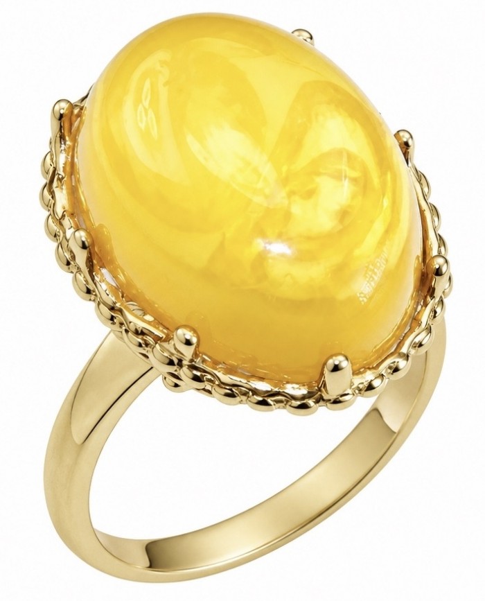 Vintage Style Authentic Golden Butterscotch Baltic Amber 18K Gold over .925 Sterling Silver entirely handcrafted ring; s. 6