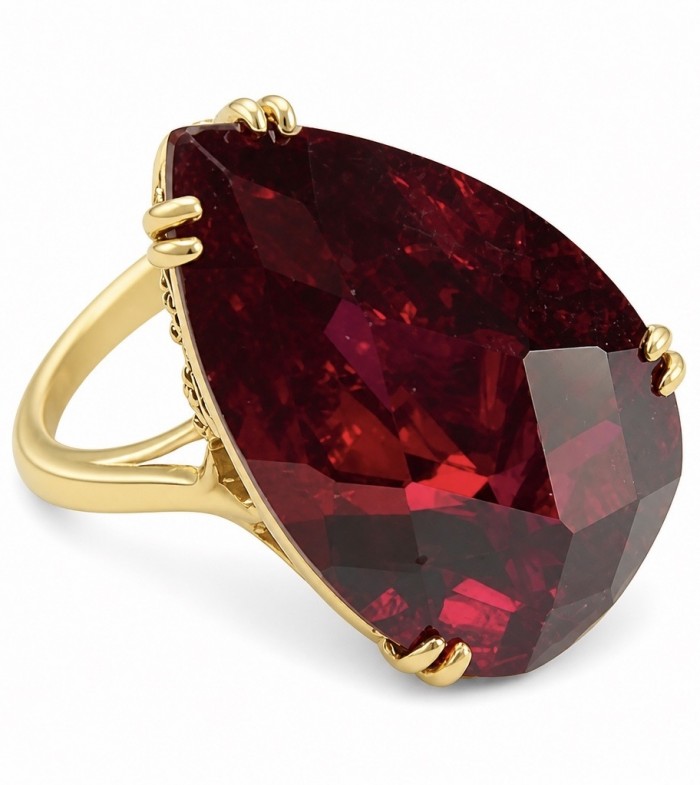 Carmen Natural 25.4 carat Ruby .925 Sterling Silver dipped in 22K Gold handmade Large Statement Ring size 6