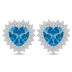 Heartes 6.7 carat Swiss Blue Topaz .925 Sterling Silver Handcrafted earrings