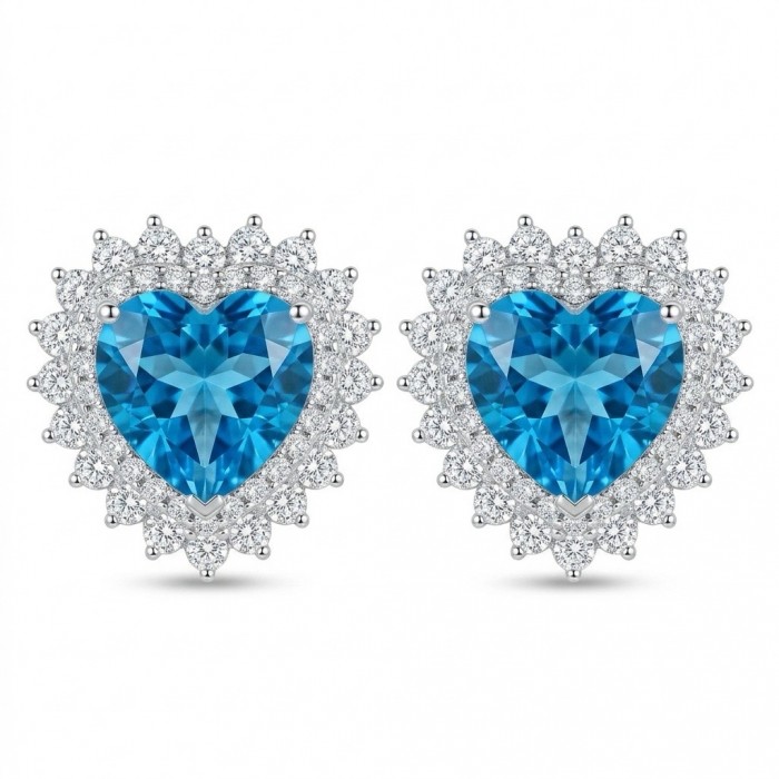 Heartes 6.7 carat Swiss Blue Topaz .925 Sterling Silver Handcrafted earrings