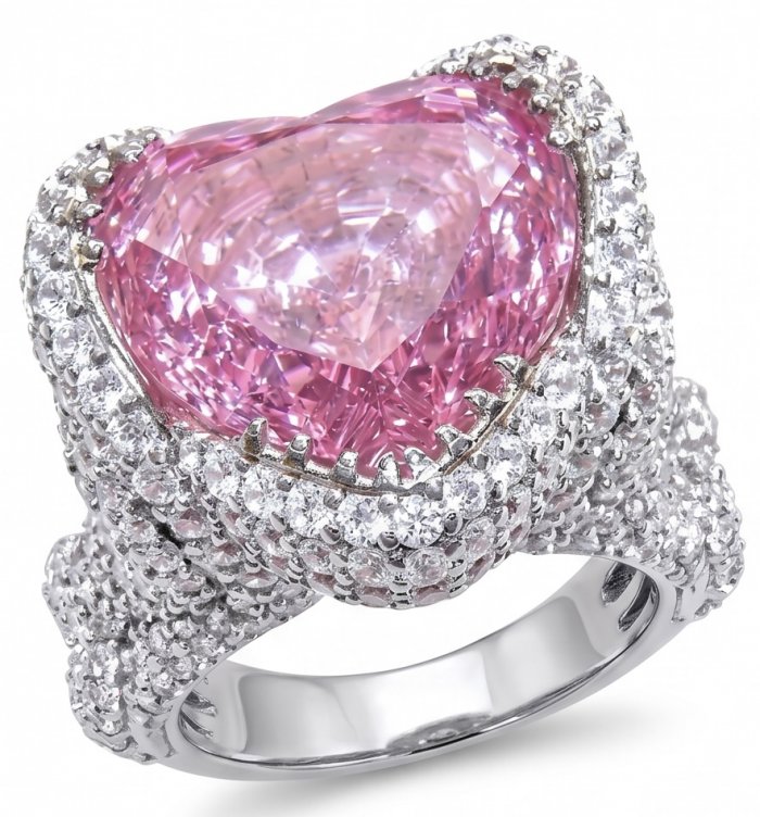 Venus's Heart 8.8 carat Pink Sapphire .925 Sterling Silver dipped in rhodium handcrafted Statement ring size 7 - video