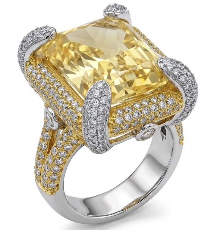 Wearable Art - Solid 27.2 carat Genuine Yellow Sapphire .925 Sterling Silver handcrafted ring size 6 1/2