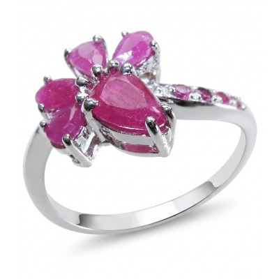 Blooming Garden 3.8 carat Mozambique Ruby rhodium over .925 Sterling Silver handmade Statement Ring size 9