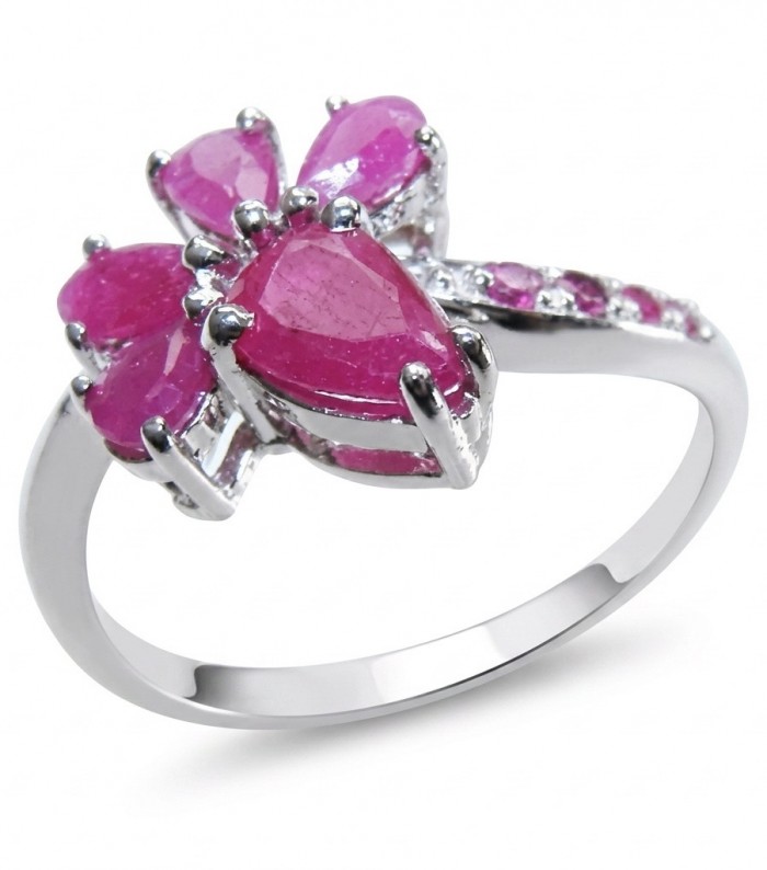 Blooming Garden 3.8 carat Mozambique Ruby rhodium over .925 Sterling Silver handmade Statement Ring size 9
