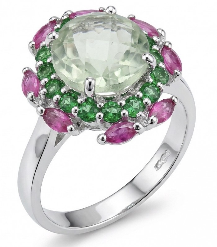 Natural 4.9 carat Green Amethyst .925 Sterling Silver handmade Statement Ring size 8