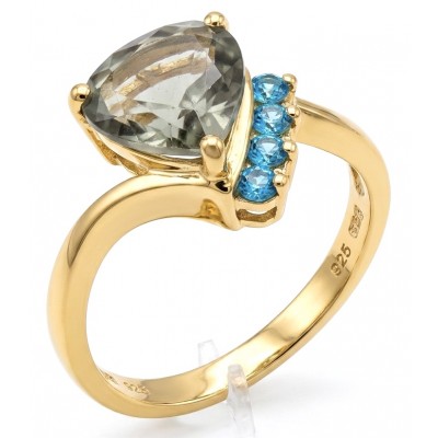 3.2 carat Brazilian Citrine .925 Sterling Silver dipped in 14K Gold handcrafted ring; s. 7