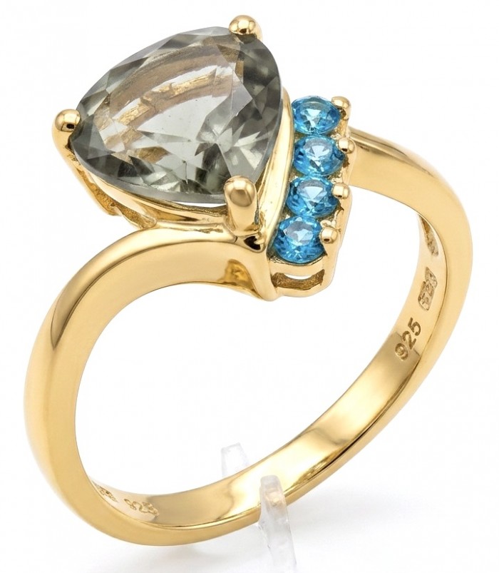 3.2 carat Brazilian Citrine .925 Sterling Silver dipped in 14K Gold handcrafted ring; s. 7