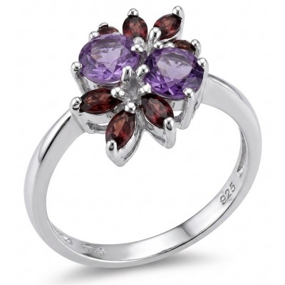 Flower 5.4 carat Amethyst rhodium over .925 Sterling Silver Handcrafted Ring size 9