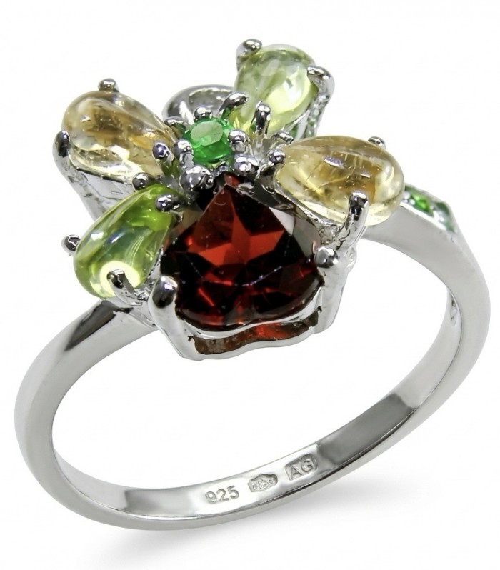 Red Heart 8.1 carat Multigem rhodium over .925 Sterling Silver Handcrafted Ring size 8