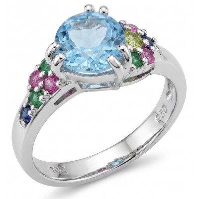 Blooming Garden 2.8 carat Mozambique Aquamarine rhodium over .925 Sterling Silver handmade Statement Ring size 7 1/4