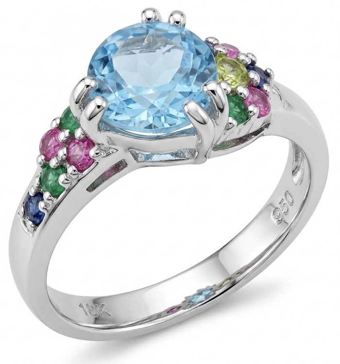 Blooming Garden 2.8 carat Mozambique Aquamarine rhodium over .925 Sterling Silver handmade Statement Ring size 7 1/4