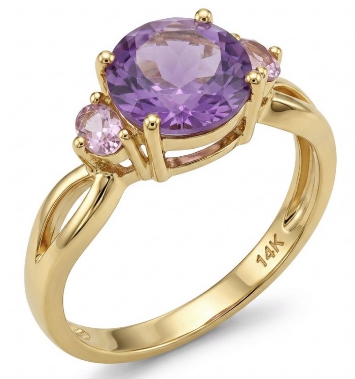 3.8 carat Amethyst 18K Gold over .925 Sterling Silver Handcrafted Ring size 8
