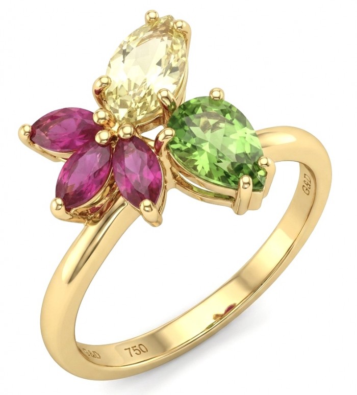 Juicy Gems 5.8 carat Multigem 18K Gold over .925 Sterling Silver Handcrafted Ring size 9