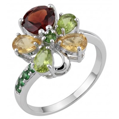 Red Heart 8.1 carat Multigem rhodium over .925 Sterling Silver Handcrafted Ring size 8