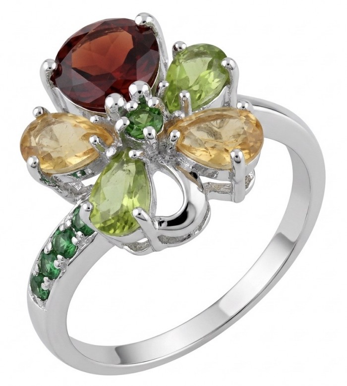 Red Heart 8.1 carat Multigem rhodium over .925 Sterling Silver Handcrafted Ring size 8