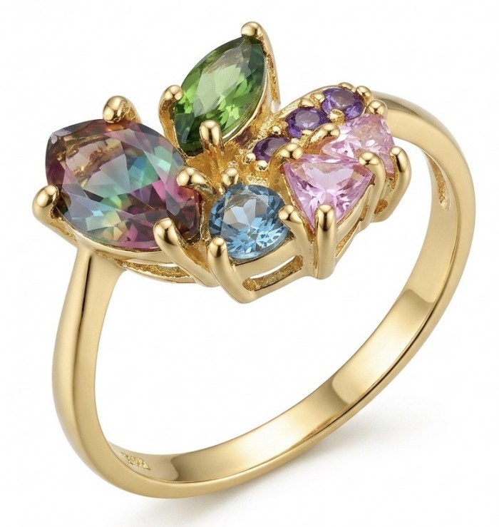 Juicy Gems 5.8 carat Multigem 18K Gold over .925 Sterling Silver Handcrafted Ring size 8