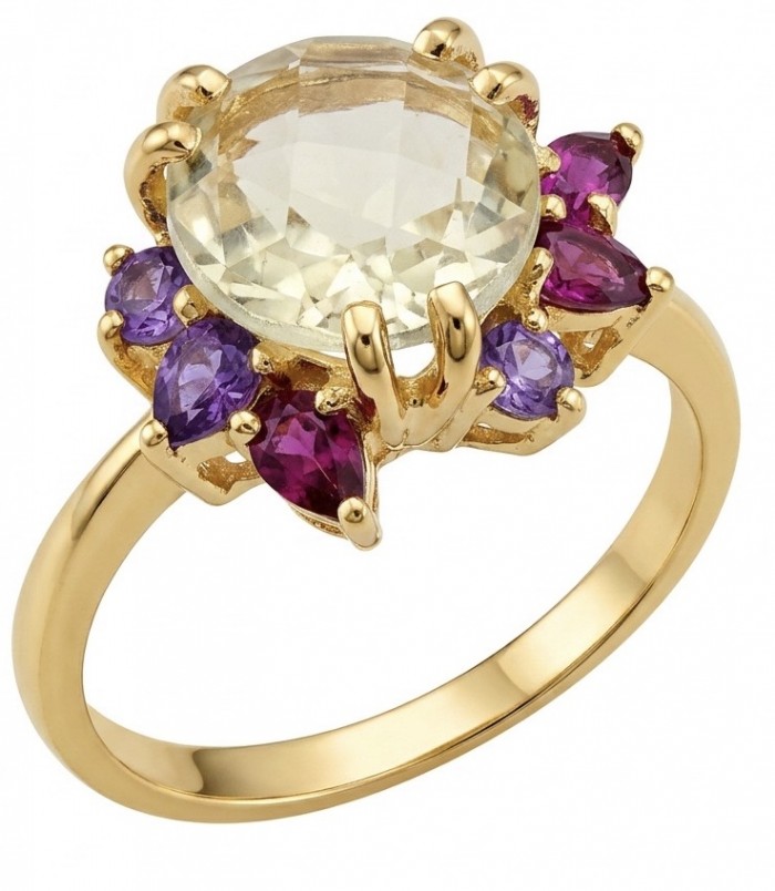 Vivien 3.2 carat Brazilian Citrine .925 Sterling Silver dipped in 18K Gold handcrafted ring; s. 7