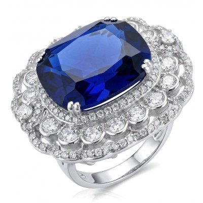 Precious Design oval cut 22.9 CARAT Tanzanite rhodium over .925 Sterling Silver Statement Ring s. 6 3/4