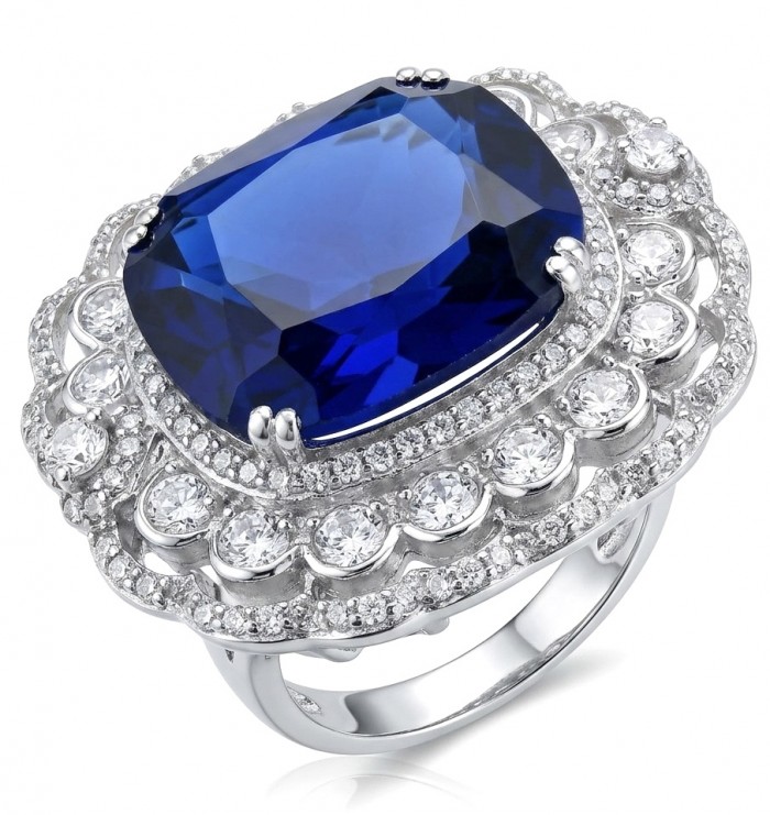 Precious Design oval cut 22.9 CARAT Tanzanite rhodium over .925 Sterling Silver Statement Ring s. 6 3/4