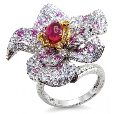 Giovanna 3.6 carat Kashmir Ruby .925 Sterling Silver dipped in 22K Gold handmade Statement Ring size 6 1/2
