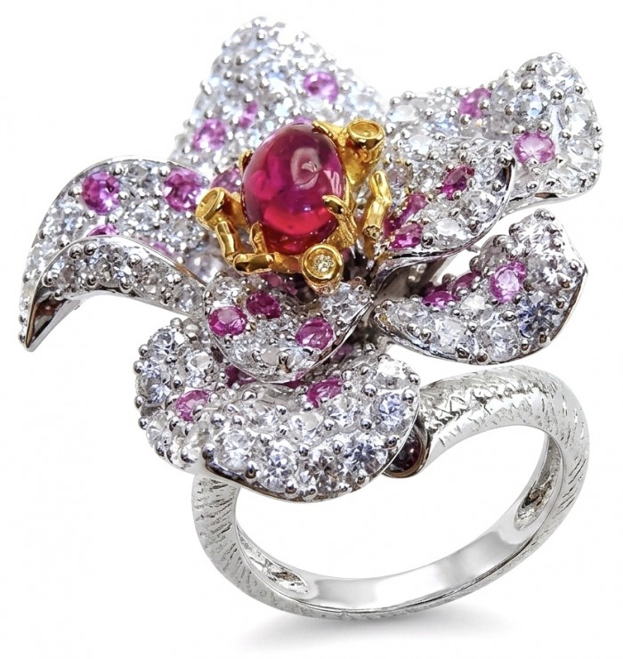 Giovanna 3.6 carat Kashmir Ruby .925 Sterling Silver dipped in 22K Gold handmade Statement Ring size 6 1/2