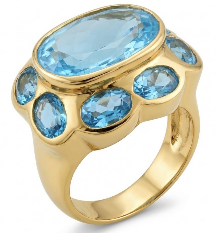 Oceania 18.3 carat Swiss Blue Topaz .925 Sterling Silver dipped in 22K Gold handcrafted ring size 8 1/4
