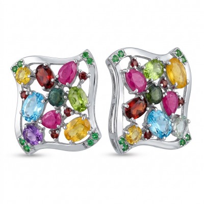 Giovanna - Authentic 10.5 carat Multigem rhodium over .925 Sterling Silver handcrafted earrings