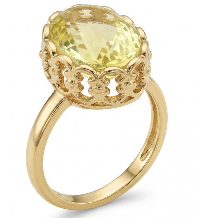 Summer Friday 12.8 carat Genuine Lemon Quartz 18K Gold over .925 Sterling Silver handcrafted ring size 9