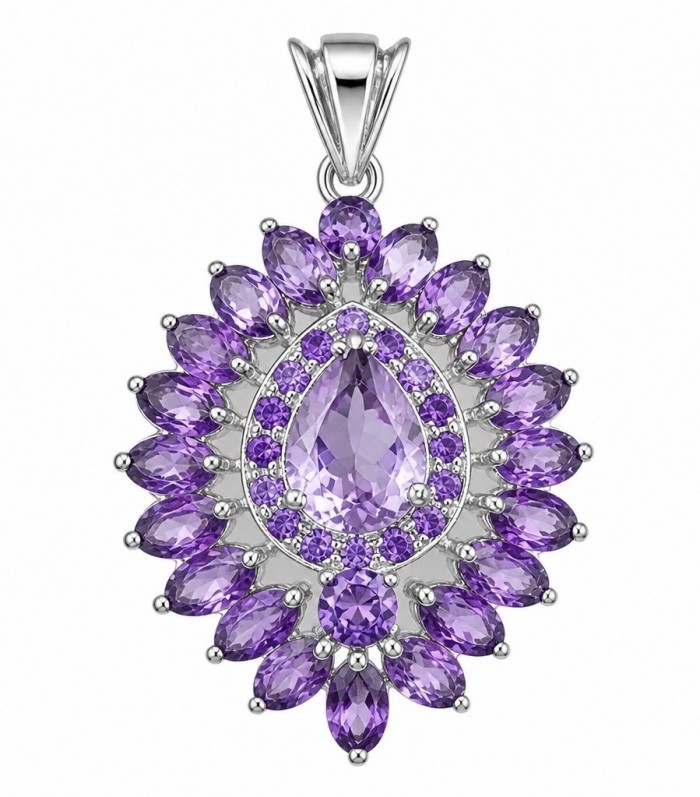 Divine Protection 18.8 carat Precious Amethyst .925 Sterling Silver dipped in rhodium handcarfted Pendant