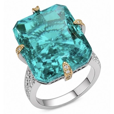 Oceania baquette cut 22.5 carat Paraiba Tourmaline 2 tones .925 Sterling Silver Handcrafted Ring size 8