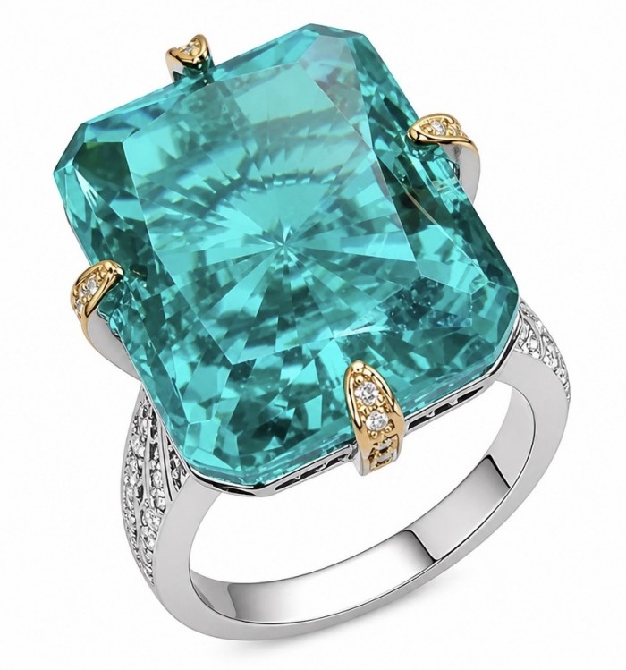 Oceania baquette cut 22.5 carat Paraiba Tourmaline 2 tones .925 Sterling Silver Handcrafted Ring size 8