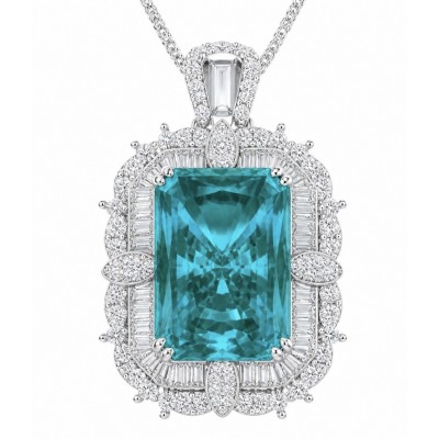 Rio Grande do Norte - Brazilian's Briliance - baquette cut 28.5 carat Paraiba Tourmaline .925 Sterling Silver handcrafted necklace