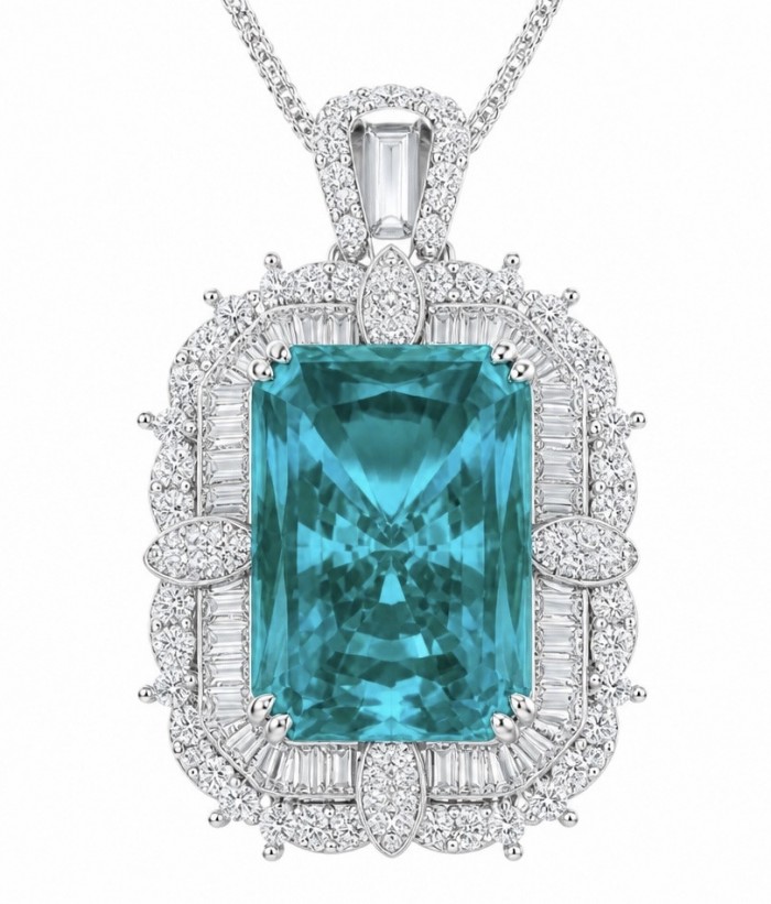 Rio Grande do Norte - Brazilian's Briliance - baquette cut 28.5 carat Paraiba Tourmaline .925 Sterling Silver handcrafted necklace