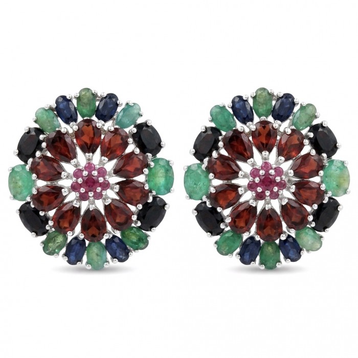 Giovanna - 27.5 carat Mozambique Ruby Colombian Emerald .925 Sterling Silver handcrafted incredible earrings