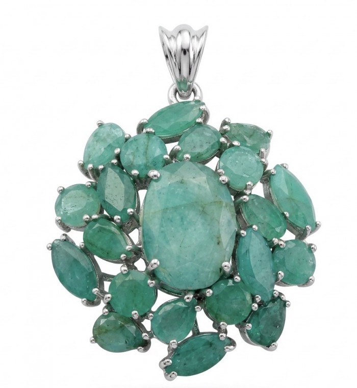 Amazonia - authentic 25.5 carat Colombian Emerald rhodium over .925 Sterling Silver handcrafted Pendant