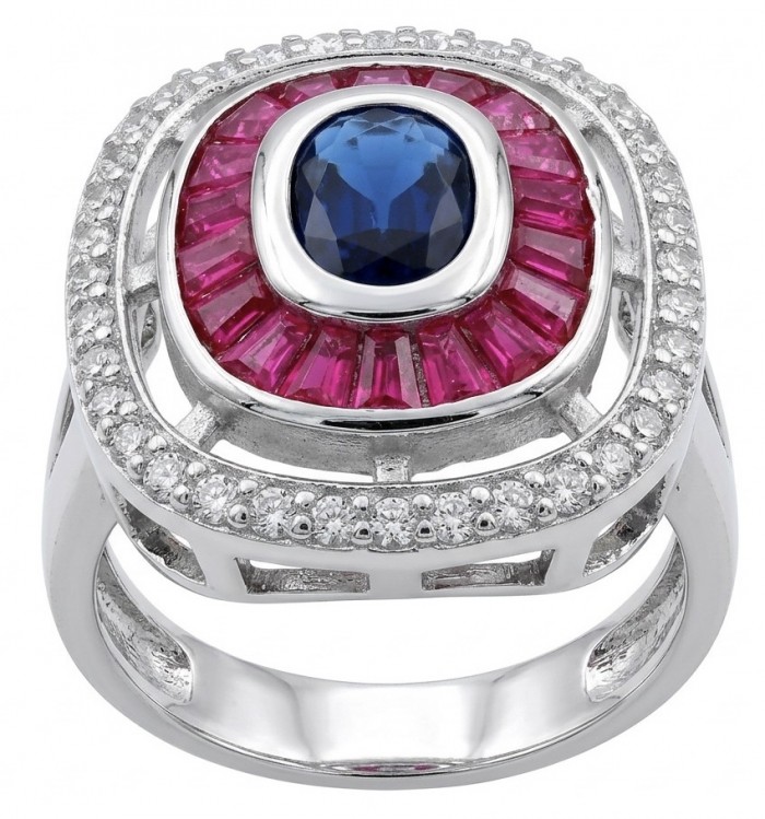 Art Deco 8.6 ctw Sapphire Emerald .925 Sterling Silver handcrafted Statement Ring size 7 1/2