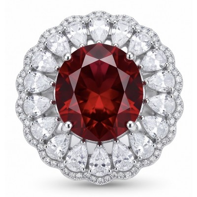 Scarlett 27.4 ctw oval cut Mozambique Ruby .925 Sterling Silver handcrafted Statement Ring size 7