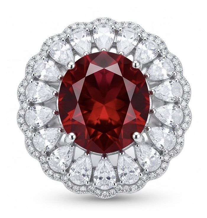 Scarlett 27.4 ctw oval cut Mozambique Ruby .925 Sterling Silver handcrafted Statement Ring size 7