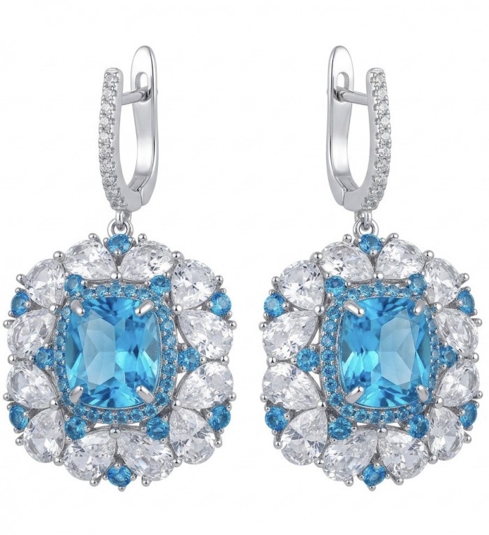 Atlantica 25.7 carat Swiss Blue Topaz .925 Sterling Silver Handcrafted Statement earrings