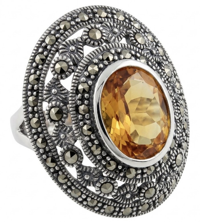 Authentic oval cut 7.2 carat Golden Topaz rhodium over .925 Sterling Silver ring s. 6
