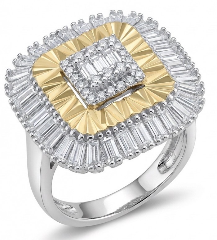 Art Deco 2.2 carat White Topaz 14K Gold over .925 Silver handcrafted Cocktail Ring s. 7 1/4