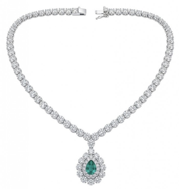 Estelle - Authentic 7.9 carat COLOMBIAN EMERALD .925 Sterling Silver handcrafted necklace