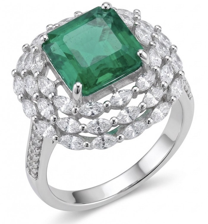 Elizabeth asscher cut 7.8 carat Colombian Emerald 8.2 carat Moissanite .925 Sterling Silver dipped in Rhodium handcrafted Ring size 8