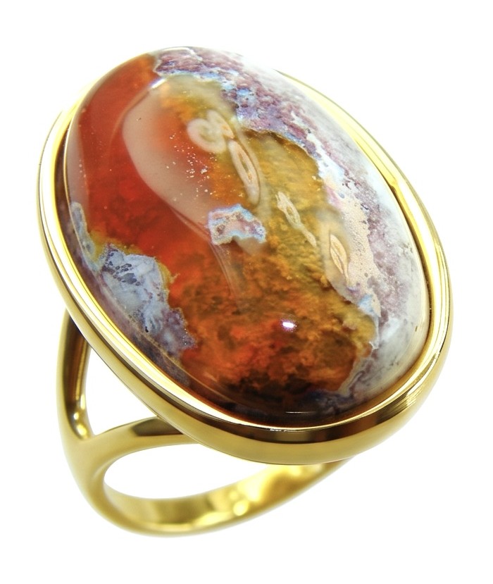 Bonfire Night best quality 21.4 carat Mexican Opal 18K Gold over .925 Sterling Silver handmade ring 8