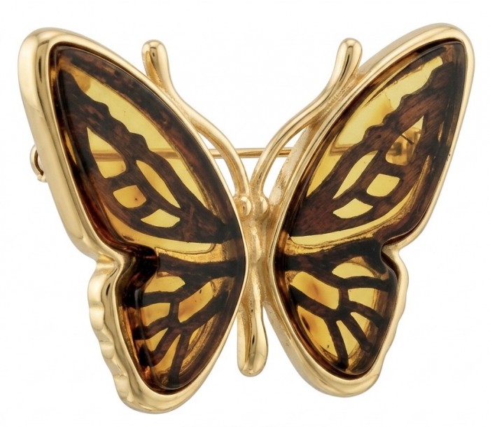 Golden Butterfly natural carved Baltic Amber .925 Sterling Silver dipped in 22K Real Gold handmade Pendant