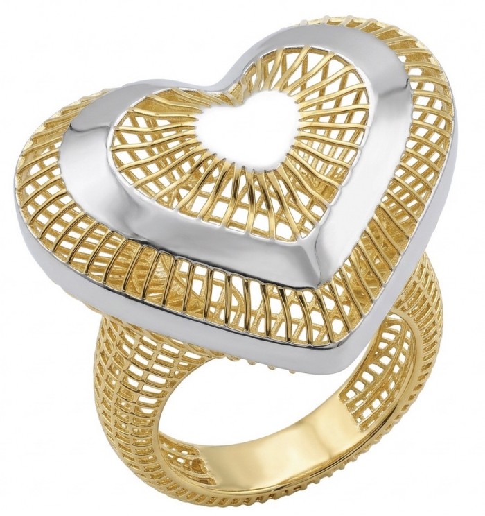 Dubai Style - Golden Heart .925 Sterling Silver dipped in 22K Gold handmade Large ring size 6 1/4