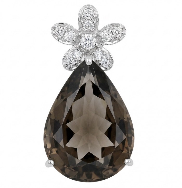 Scarlett Authentic 15.5 carat Smoky Topaz rhodium over .925 Sterling Silver handmade Statement Pendant