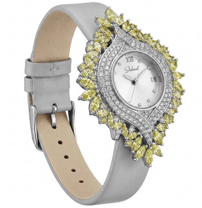 Precious 10.5 carat Authentic yellow Sapphire Genuine Leather strap .925 Sterling Silver handmade Watch